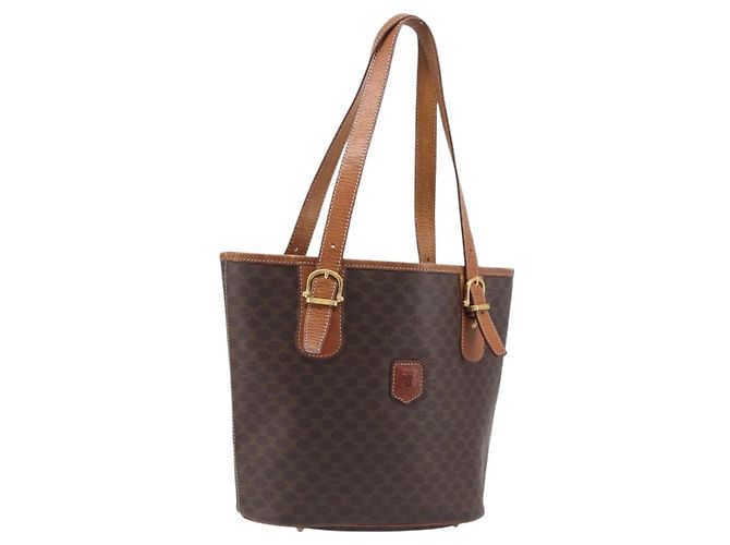 Céline Sac cabas CELINE Macadam Canvas PVC Cuir Marron Or Auth 204214 Doré