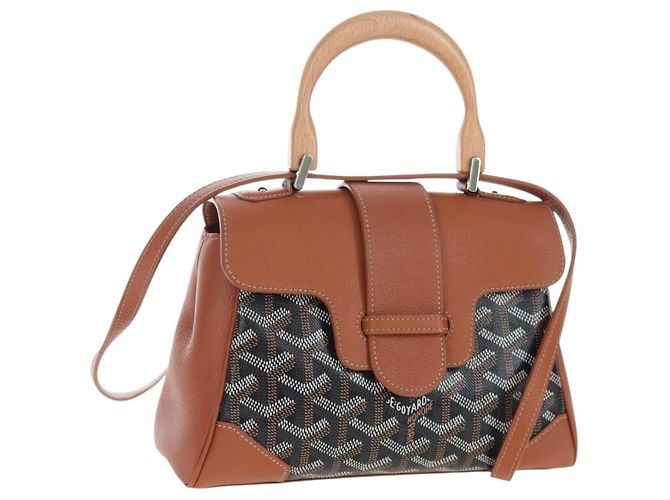Bolsa de mão GOYARD Herringbone Saigon Mini PVC 2way Marrom Prata Auth 204910SM