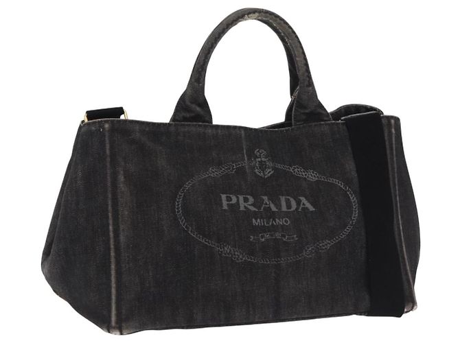 Sac à main PRADA Canapa MM Canvas 2way Noir Or Auth ep16090 Doré