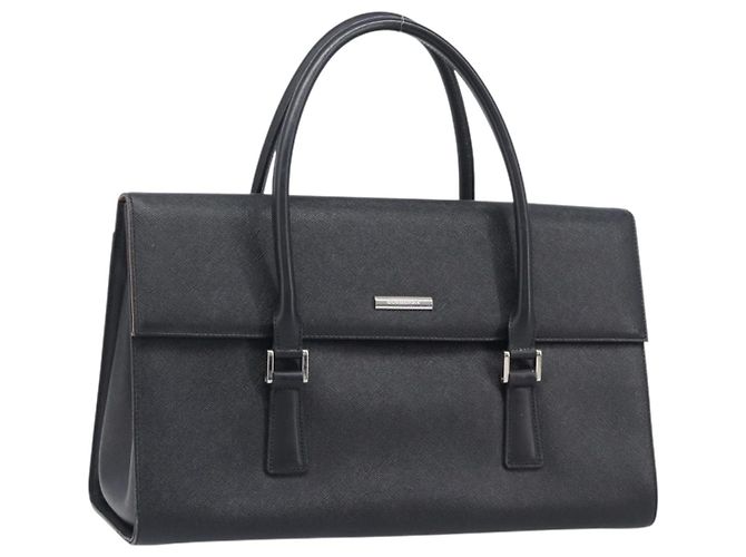 Bolso de mano BURBERRY de cuero negro y plata Auth 204238
