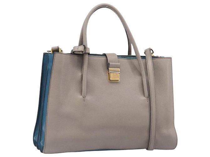Miu Miu Handtasche Leder 2way Grau Gold Auth 204830A Braun Golden