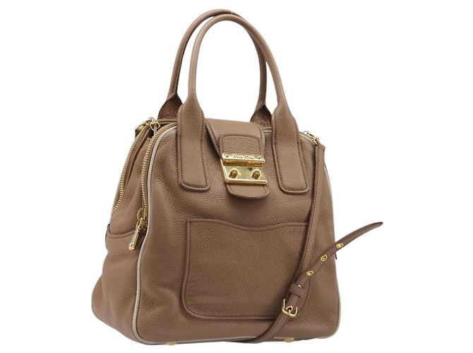 Bolsa de mão Miu Miu em couro 2way Beige Gold Auth 204057V Bege Dourado