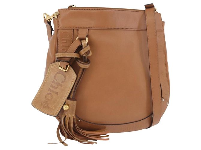 Chloé Bolsa de ombro Chloe Eden em couro bege e dourado autêntica ki6840