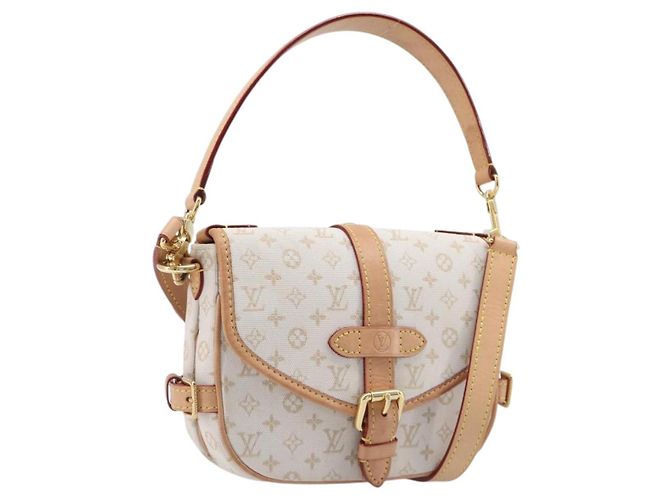 Bolsa LOUIS VUITTON Monogram Mini Lin Saumur BB White M12327 LV Auth 203218V Branco