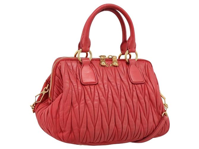 Borsa Miu Miu Matelassé in pelle 2way Rossa Oro Auth bs37398 Rosso D'oro