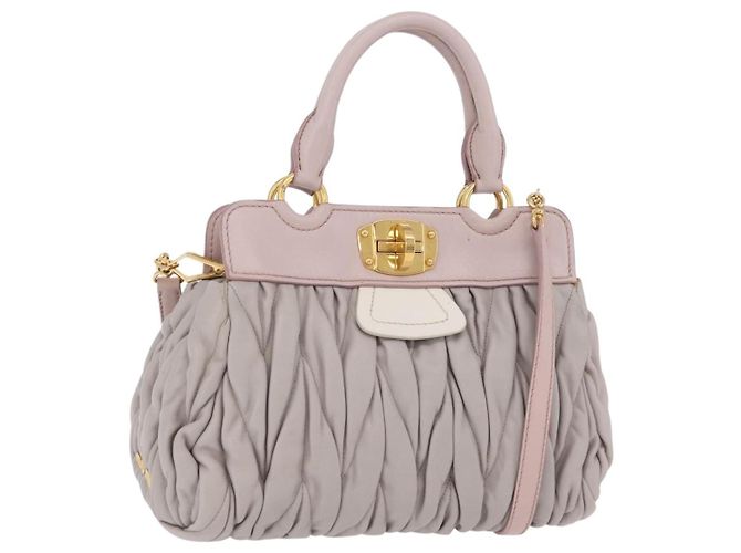 Bolsa de Mão Miu Miu Matelassé em Couro 2way Cinza Ouro Auth 206108V Marrom Dourado