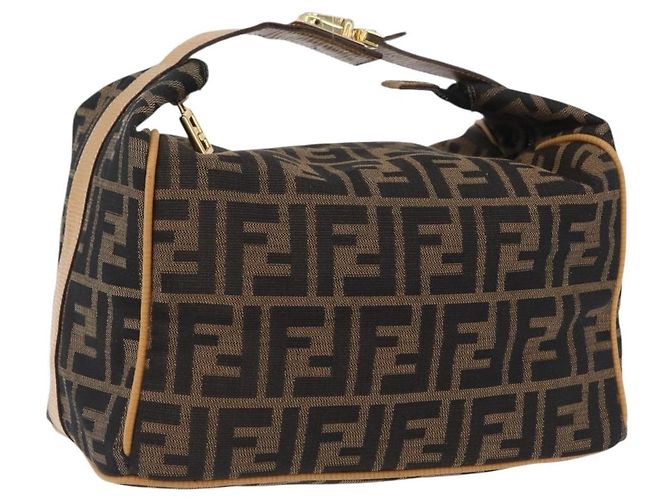 Bolsa de Mão Vanity FENDI Zucca Canvas Preta Castanha Auth 206127V Marrom Preto