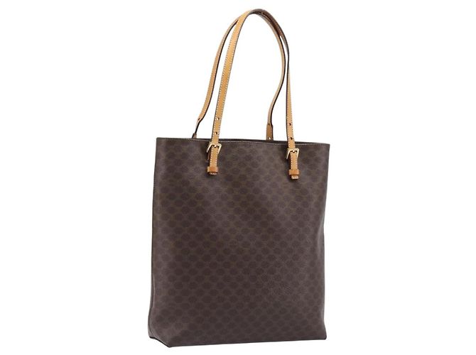 Céline Bolsa de mão CELINE Macadam Canvas PVC Leather Brown Gold Auth ep16155 Marrom Dourado
