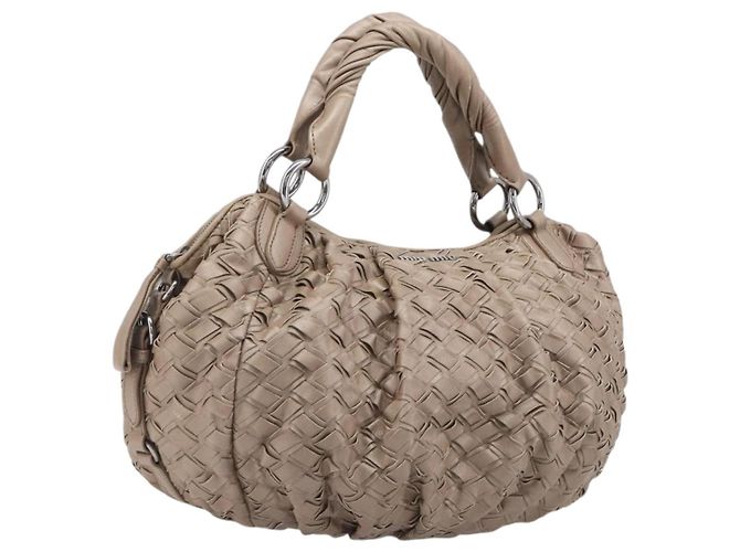 Sac à main Miu Miu en cuir marron argenté Auth bs37122A