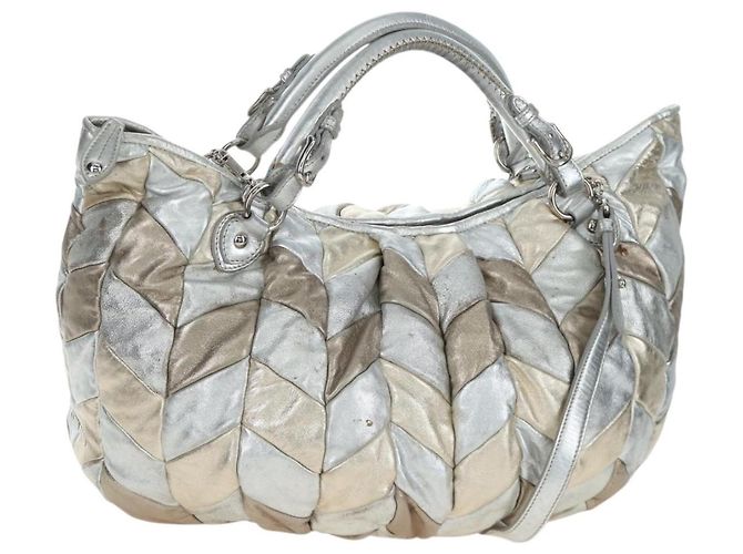 Bolsa de mão Miu Miu em couro 2way Silver Auth 204825A Prata