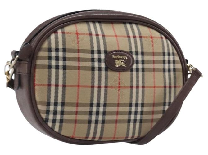 Bolsa de Ombro Burberrys Nova Check Canvas Bege Tom Dourado Auth bs37157