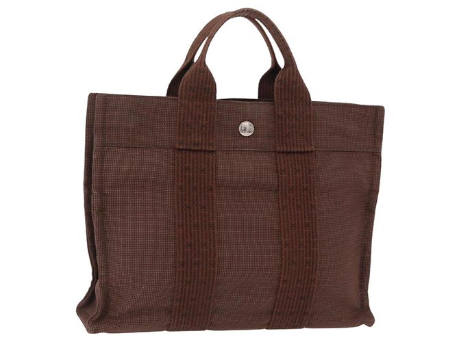 Hermès HERMES Her Line Tote PM Tote Bag Canvas Brown Silver Auth bs37214 Marrone Argento