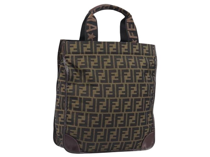 Borsa a mano FENDI Zucca Canvas Nero Marrone Auth ep16123