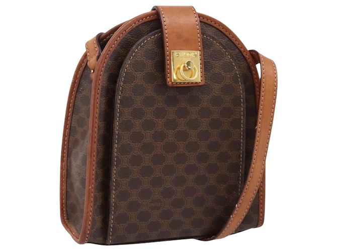 Céline Bolsa de Ombro CELINE Macadam PVC Marrom Tom Dourado Auth gh2400
