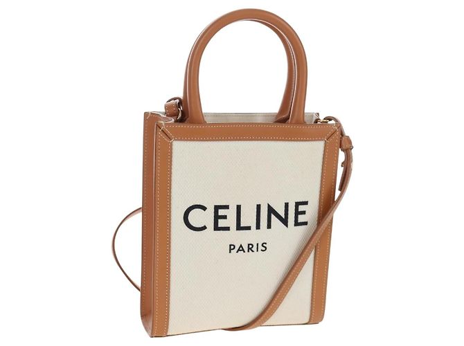Céline CELINE Vertical Mini Hand Bag Canvas 2way Beige Auth 202496M