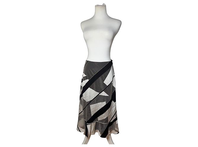 Vintage Versace Maxirock mit Geometrischem Muster Schwarz Grau Weiß L