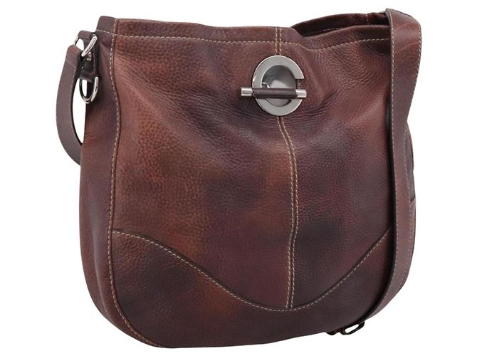 Borsa a tracolla GUCCI in pelle rosso vino argento Auth ep16283 Bordò
