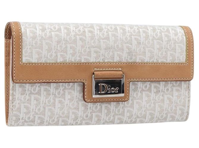 Cartera larga Christian Dior Trotter Canvas Blanco Plata Auth bs37382V