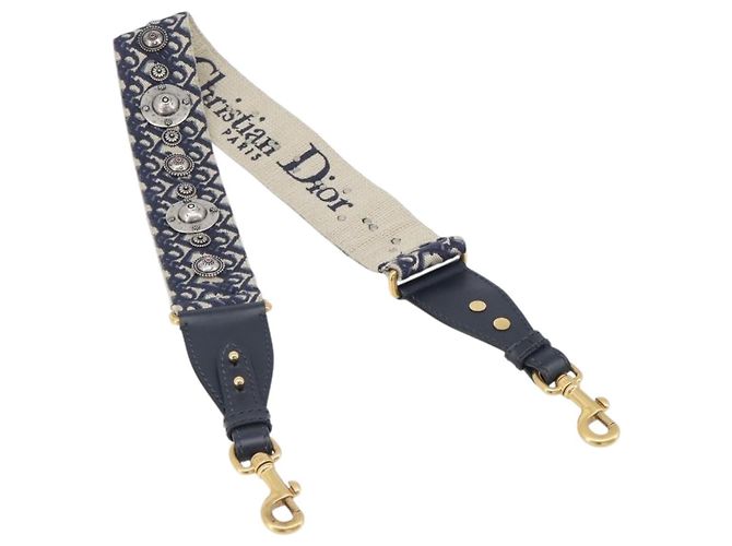 Tracolla Christian Dior Trotter Canvas 36.6'' Navy Gold Silver Auth ep16047 Argento D'oro Blu navy