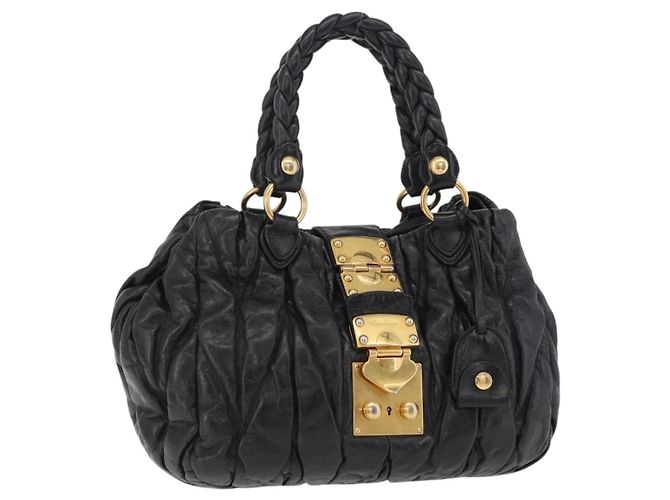 Borsa a mano Miu Miu in pelle nera e oro Auth mr3040A Nero