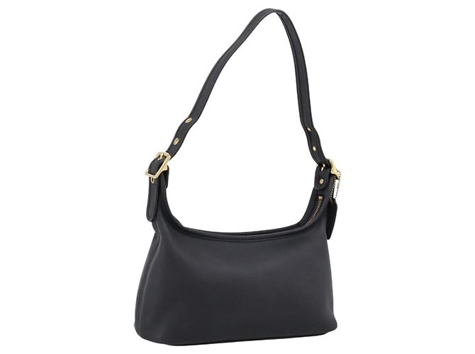 Coach Shoulder Bag Leather Black Gold Auth ar14294A Golden
