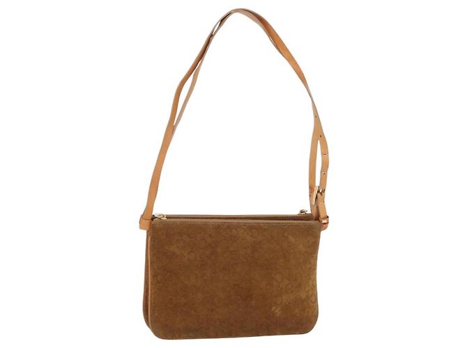 Céline Sac à épaule CELINE C Macadam Canvas Suede Brown Gold Auth 201247 Marron Doré