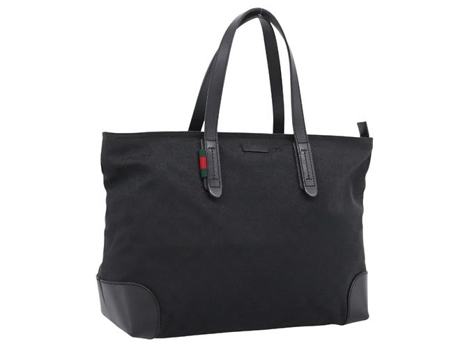 Borsa Tote GUCCI GG Canvas Web Sherry Line Nero Argento 308928 Auth 204924