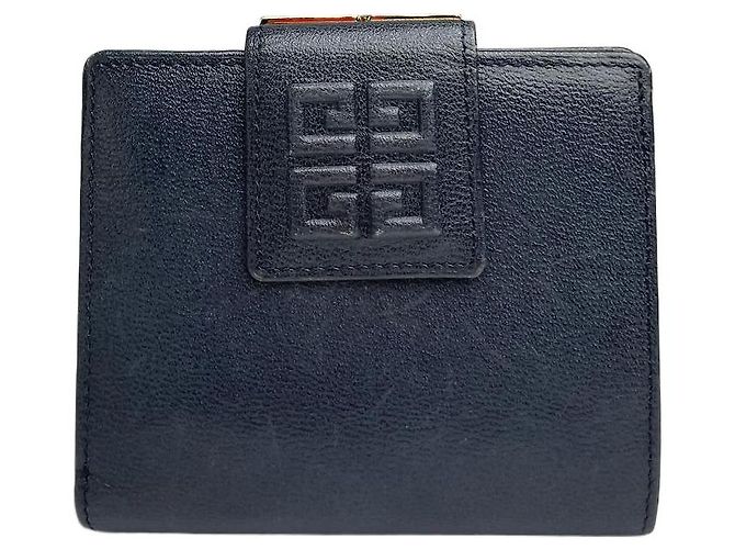 Vintage Givenchy 4G Logo Grained Leather Bifold Wallet Late 1970s Navy Navy blue