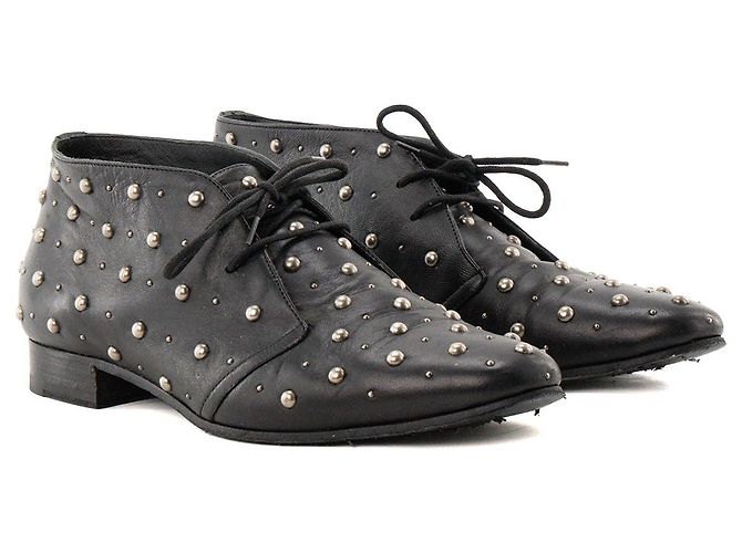Autre Marque SAINT LAURENT - Derbies Saint Laurent in pelle liscia nera e stud argentati (T38) Nero