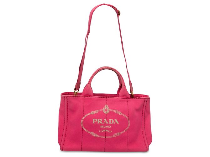 Tote Sac cabas satchel Prada Canvas Canapa Logo Rose