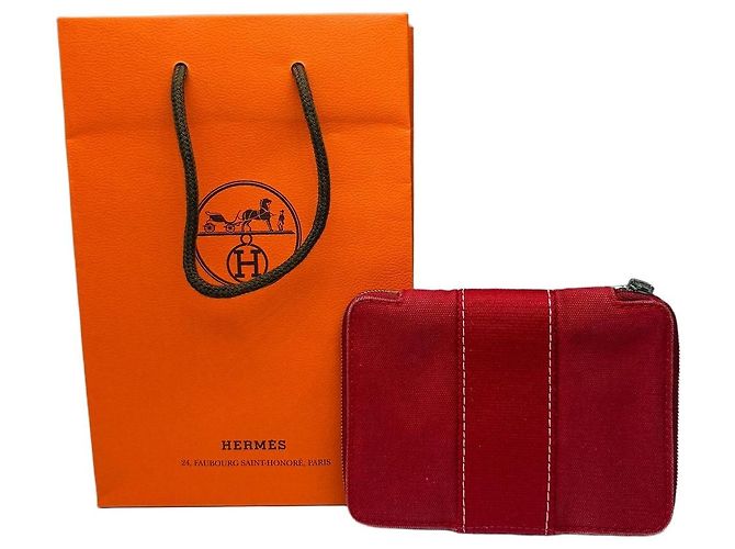 Vintage Hermès Canvas Zip Wallet Red Silver