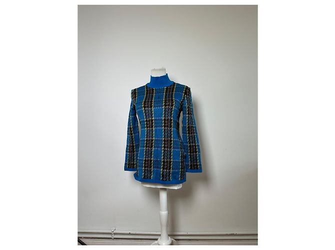 Vintage Yves Saint Laurent Karierter Rollkragenpullover Blau M