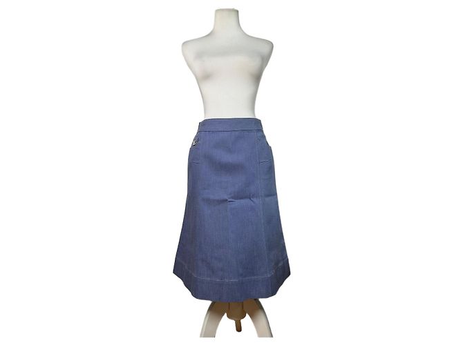 Céline Vintage Celine Structured A-Line Skirt Light Blue S