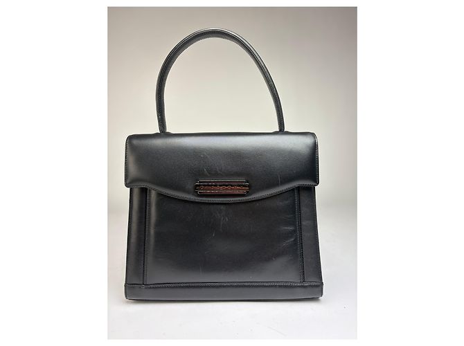 Vintage Givenchy Structured Leather Top-Handle Bag Late 1990s Black