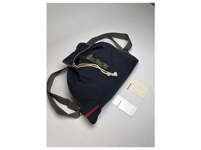 Vintage Prada Linea Rossa Drawstring Backpack Late 1990s Navy Navy blue