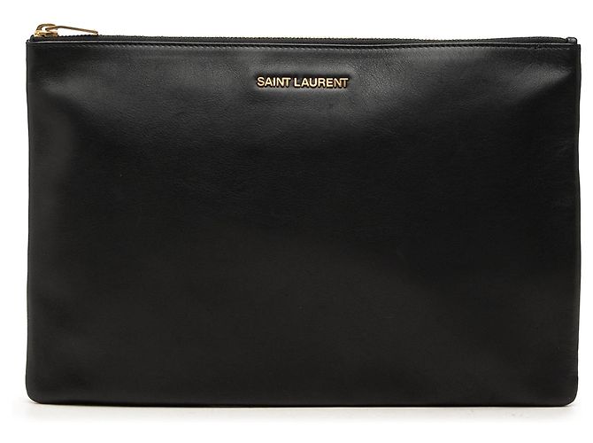 Autre Marque Clutch in pelle con zip Saint Laurent nera Nero