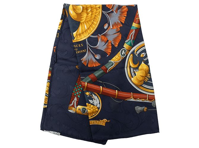 Lenço de seda Hermès Daimyo Princes Du Soleil Levant Azul 90