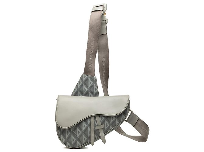 Autre Marque Bolsa Saddle Dior CD Diamond em tela e couro de bezerro Cinza