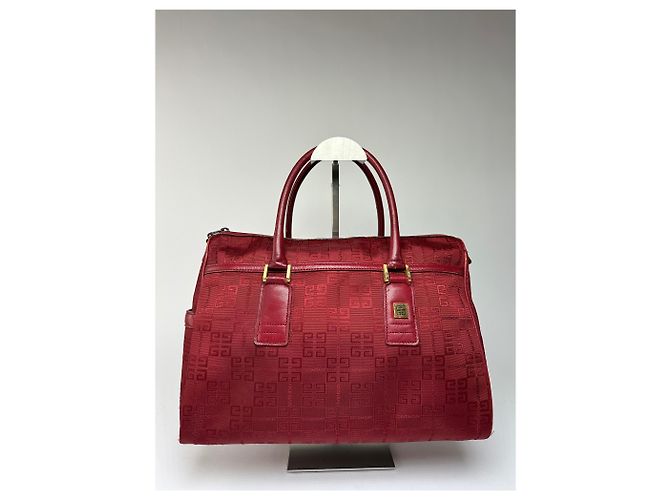 Vintage Givenchy 4G Monogram Jacquard Structured Bag Late 1990s Red Beige
