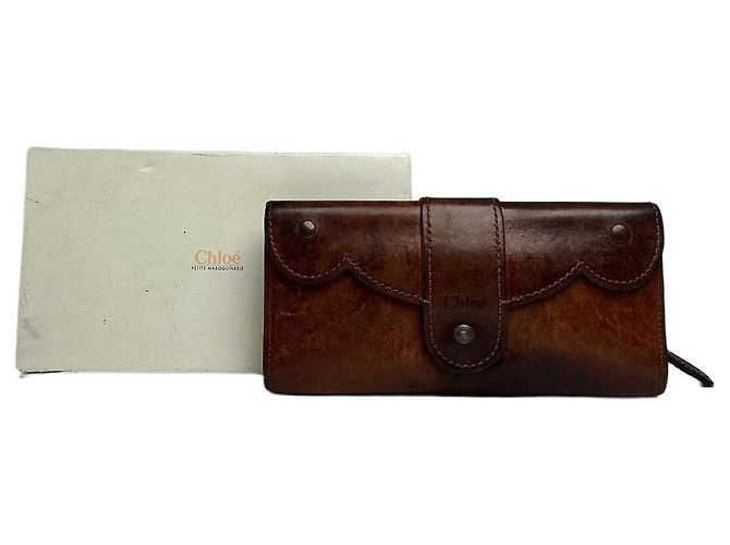 Vintage Chloé Bifold Leather Wallet Early 2000s Brown Beige