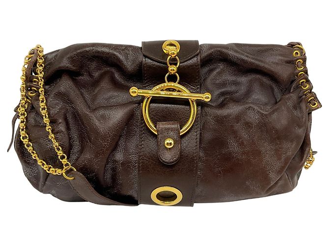 Bolsa de ombro Marni em couro marrom com ferragens douradas
