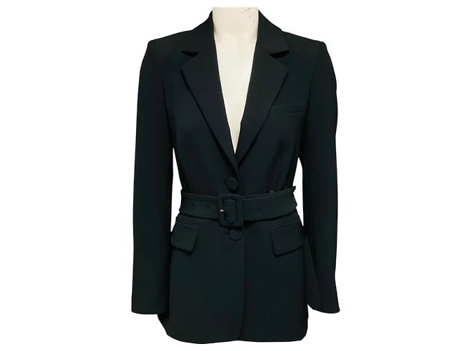 Veronica Beard schwarzer Crepe-Blazer mit zwei Knöpfen und Gürtel