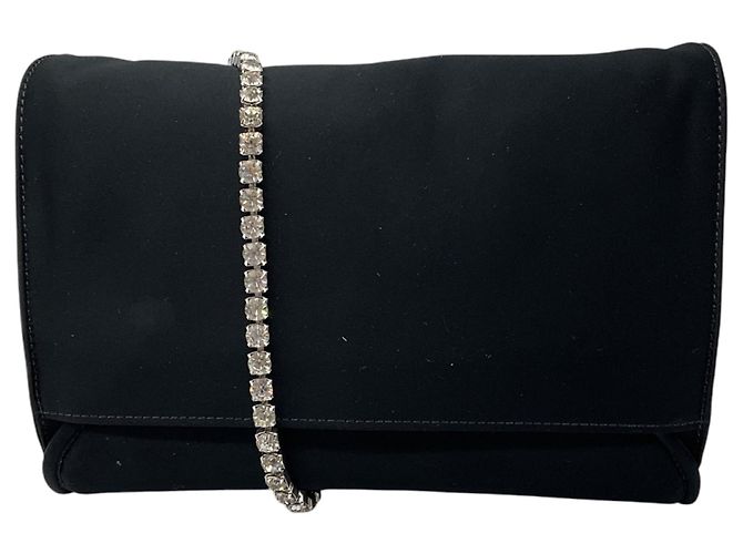 Givenchy Black Satin Evening Bag with Crystal Embellished Chain Strap