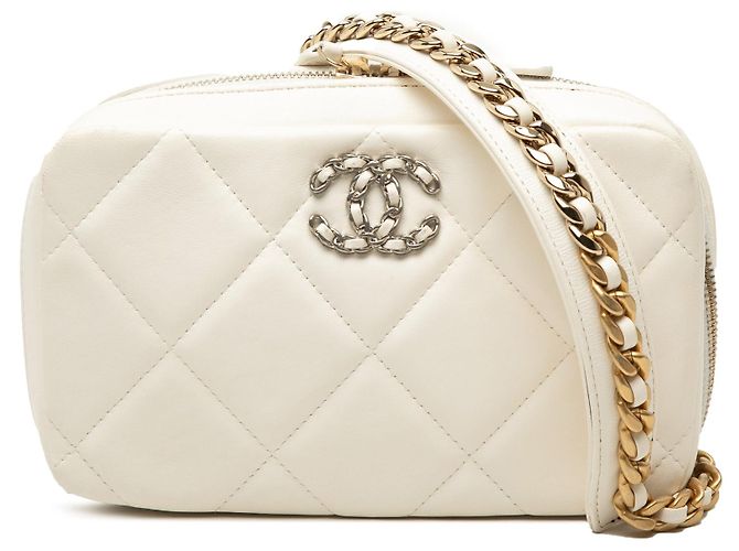 Borsa Camera Chanel 19 in pelle di agnello bianca Bianco