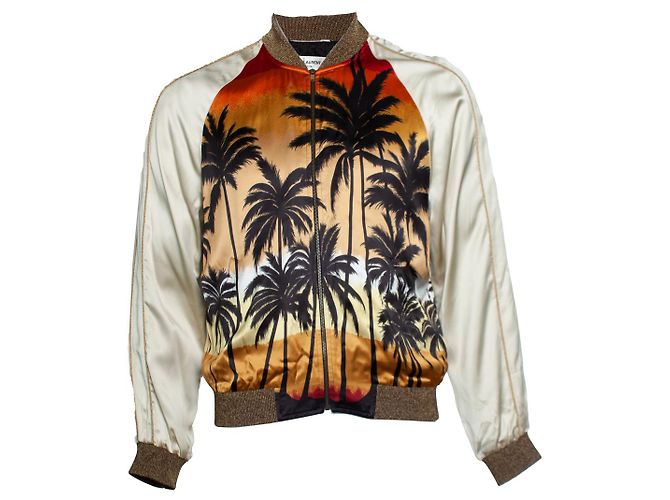 Autre Marque Saint Laurent, Palm tree bomber teddy jacket in orange Golden