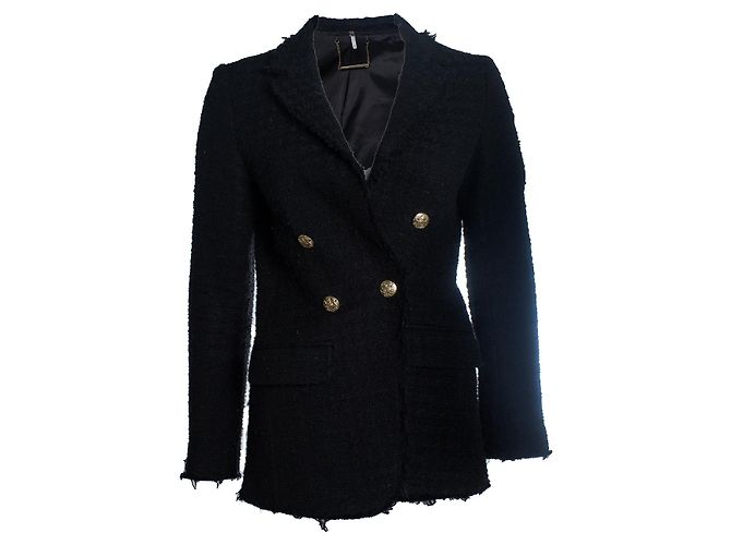 Autre Marque FRAME, giacca in tweed doppiopetto nera Nero