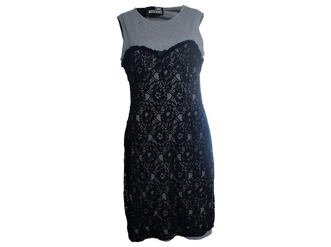Love Moschino, Jerseykleid mit Spitze Schwarz Grau