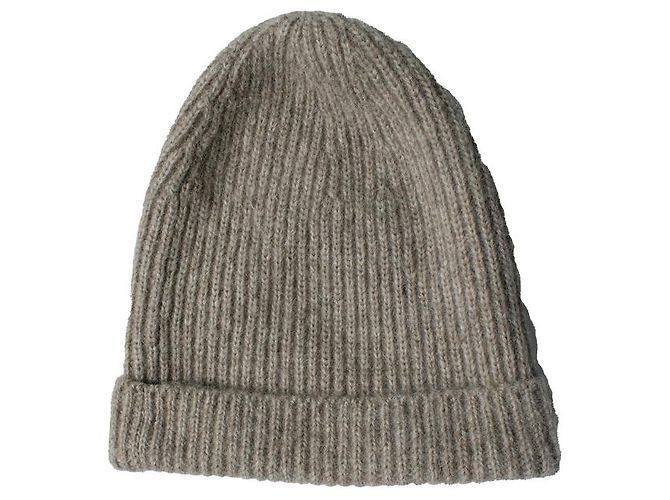Closed, brown knitted beanie