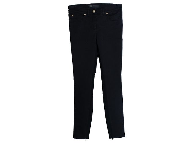 Versace, vaqueros de cinco bolsillos en algodón elástico negro
