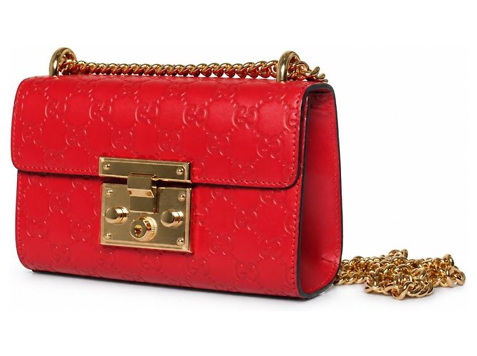 Padlock Gucci, mala com cadeado com estampado GG em couro vermelho